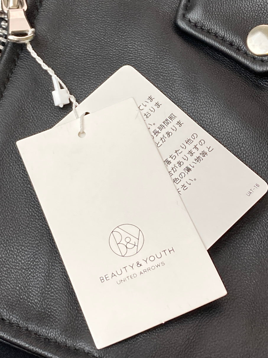 【中古品】【メンズ】 BEAUTY&YOUTH UNITED ARROWS ビューティ&ユース ユナイテッドアローズ ラム レザー ダブル ライダース ジャケット 1225-199-0027 メンズ アウター 羊革 147-250922-em-14-min サイズ：L カラー：ブラック 万代Net店