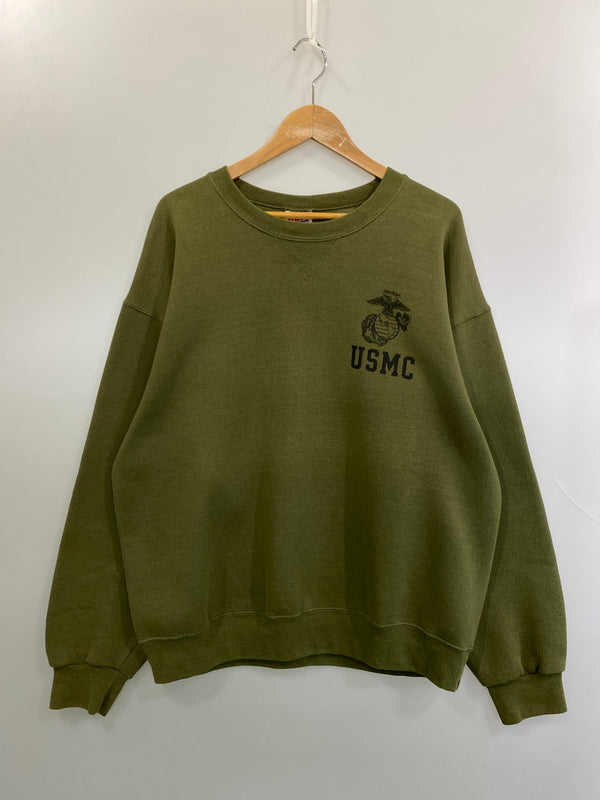 【中古品】【メンズ】 SOFFE ソフィー U.S.MARINE CORPS SWEAT SHIRT スウェットシャツ トレーナー USA製 トップス 146-260715-yn-14-min サイズ：L カラー：オリーブ 万代Net店