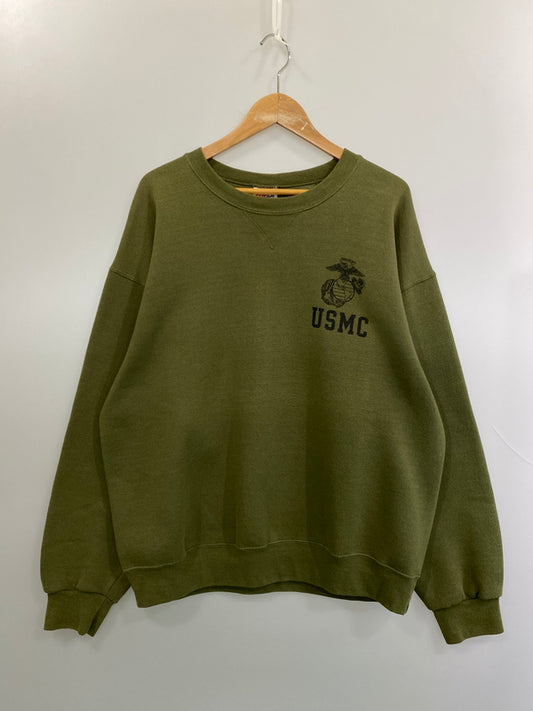 【中古品】【メンズ】 SOFFE ソフィー U.S.MARINE CORPS SWEAT SHIRT スウェットシャツ トレーナー USA製 トップス 146-260715-yn-14-min サイズ：L カラー：オリーブ 万代Net店