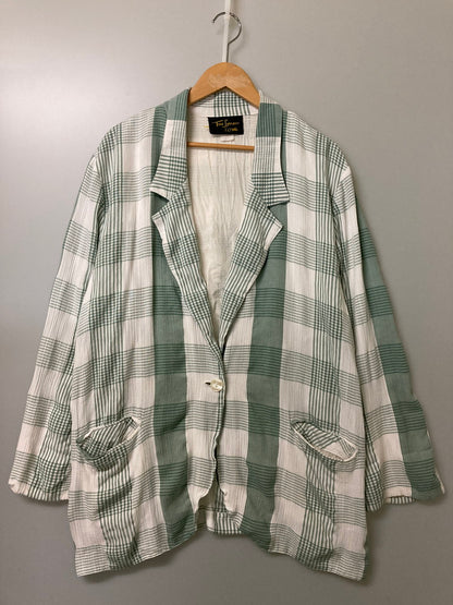 【現状渡し品】【メンズ】 TONI GARMENTS FOR CC MAGIC USA製 LS チェックコットンジャケット 146-251012-ks-06-min サイズ：1X カラー：ホワイト/ライトグリーン 万代Net店