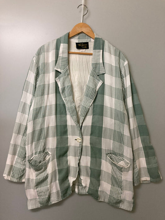 【現状渡し品】【メンズ】 TONI GARMENTS FOR CC MAGIC USA製 LS チェックコットンジャケット 146-251012-ks-06-min サイズ：1X カラー：ホワイト/ライトグリーン 万代Net店