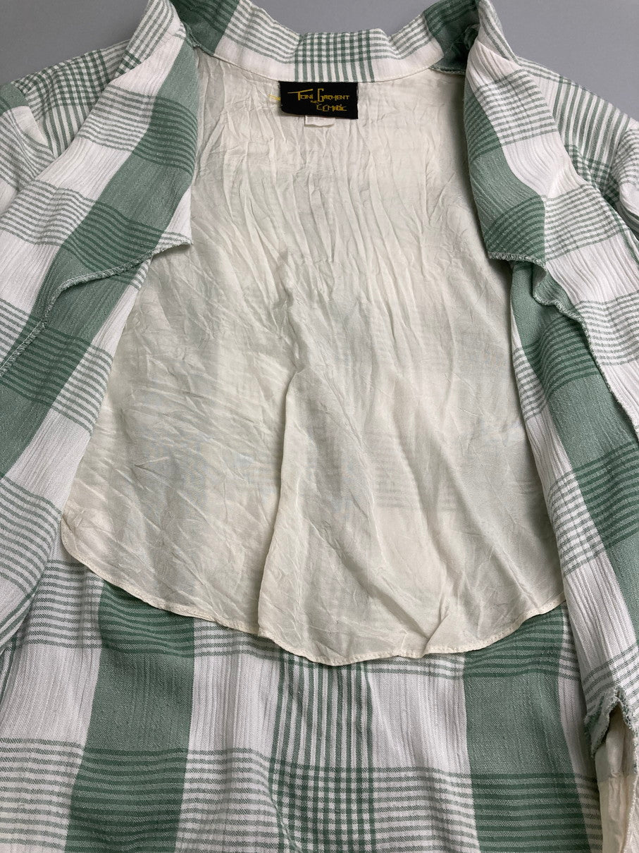 【現状渡し品】【メンズ】 TONI GARMENTS FOR CC MAGIC USA製 LS チェックコットンジャケット 146-251012-ks-06-min サイズ：1X カラー：ホワイト/ライトグリーン 万代Net店