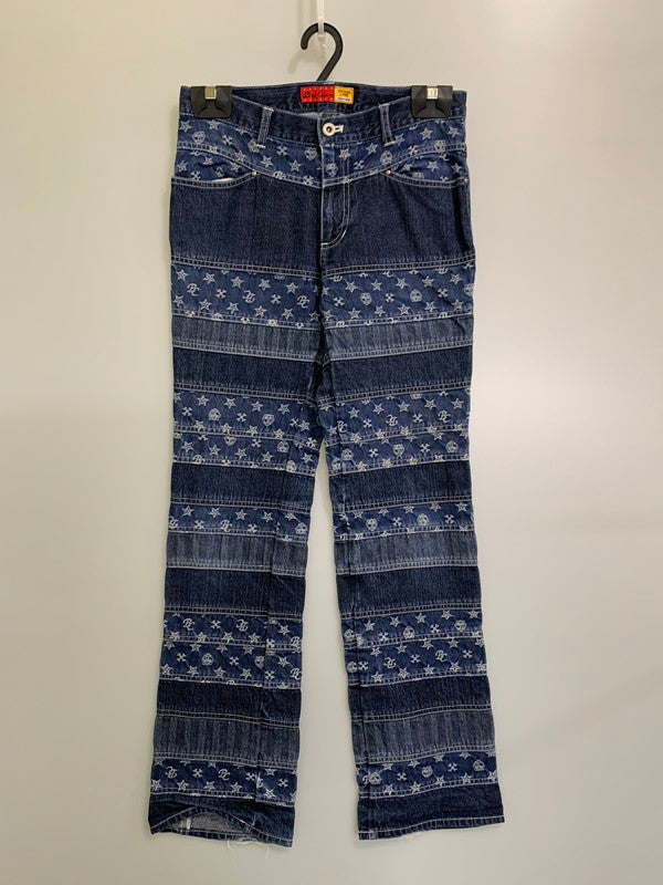 【中古品】【メンズ】 BA-TSU バツ ボーダーストライプパッチワークデニムパンツ 157-251112-ks-29-min サイズ：M カラー：インディゴ 万代Net店