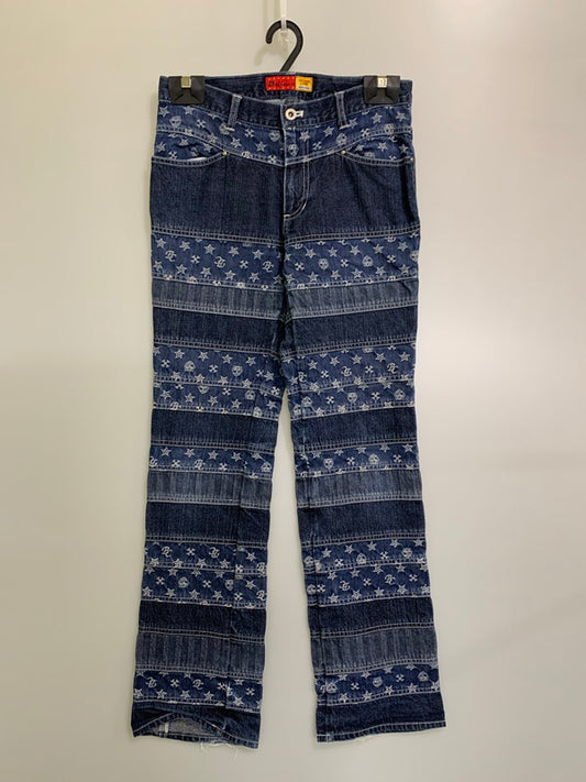 【中古品】【メンズ】 BA-TSU バツ ボーダーストライプパッチワークデニムパンツ 157-251112-ks-29-min サイズ：M カラー：インディゴ 万代Net店