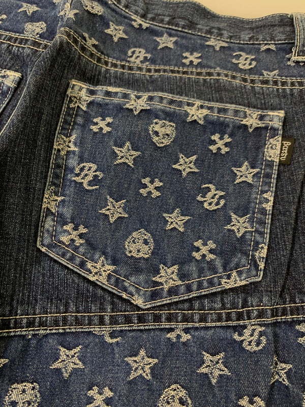 【中古品】【メンズ】 BA-TSU バツ ボーダーストライプパッチワークデニムパンツ 157-251112-ks-29-min サイズ：M カラー：インディゴ 万代Net店