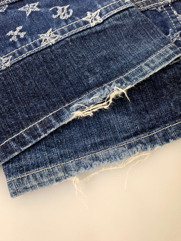 【中古品】【メンズ】 BA-TSU バツ ボーダーストライプパッチワークデニムパンツ 157-251112-ks-29-min サイズ：M カラー：インディゴ 万代Net店