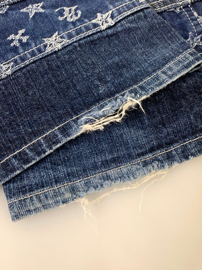 【中古品】【メンズ】 BA-TSU バツ ボーダーストライプパッチワークデニムパンツ 157-251112-ks-29-min サイズ：M カラー：インディゴ 万代Net店