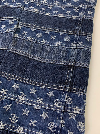 【中古品】【メンズ】 BA-TSU バツ ボーダーストライプパッチワークデニムパンツ 157-251112-ks-29-min サイズ：M カラー：インディゴ 万代Net店