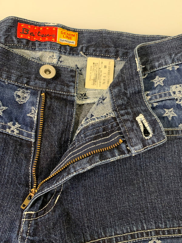 【中古品】【メンズ】 BA-TSU バツ ボーダーストライプパッチワークデニムパンツ 157-251112-ks-29-min サイズ：M カラー：インディゴ 万代Net店