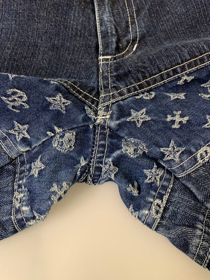 【中古品】【メンズ】 BA-TSU バツ ボーダーストライプパッチワークデニムパンツ 157-251112-ks-29-min サイズ：M カラー：インディゴ 万代Net店