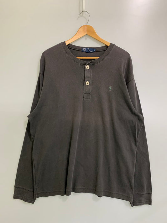 【中古品】【メンズ】 Polo by Ralph Lauren ポロバイラルフローレン 90's HENRY NECK L/S TEE 90年代 ヘンリーネック ロングスリーブ Tシャツ 長袖 トップス 146-251106-kk-41-min サイズ：XL カラー：チャコール 万代Net店