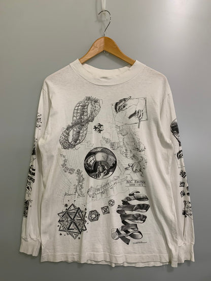 【中古品】【メンズ】 M.C. ESCHER マウリッツ・エッシャー MULTI PRINT ART L S TSHIRT 長袖 Tシャツ トップス 146-250927-ks-64-min カラー：ホワイト 万代Net店