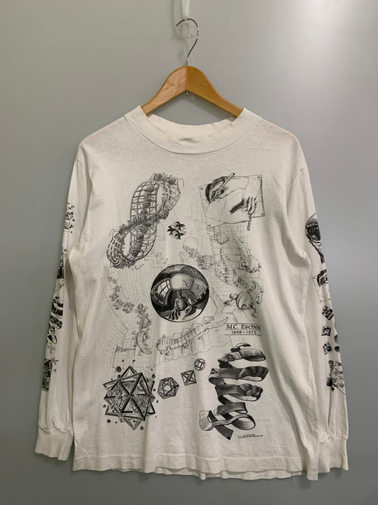 【中古品】【メンズ】 M.C. ESCHER マウリッツ・エッシャー MULTI PRINT ART L S TSHIRT 長袖 Tシャツ トップス 146-250927-ks-64-min カラー：ホワイト 万代Net店