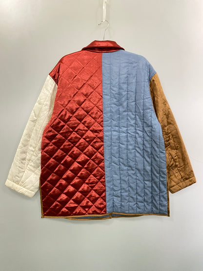 【中古品】【レディース】 RIEHATA × ATMOS PINK リエハタ アトモス ピンク PATCHWORK QUILTING COAT WHITEMIX 20AW‐RECT02‐WHT キルティング コート アウター 169-260912-hu-50-min サイズ：F カラー：ホワイト/レッド/ブラウン/ライトブルー 万代Net店