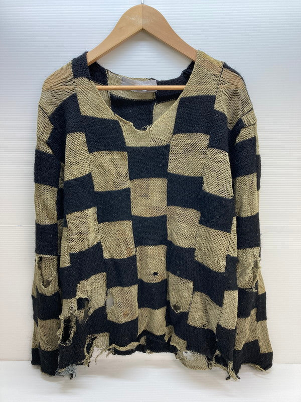 【現状渡し品】【メンズ】 COMME des GARCONS HOMME コムデギャルソンオム HN-100190 90S 田中オム パッチワークニット リネン ウール 140-250928-AS-12-min サイズ：サイズ不明 カラー：ブラック/カーキ 万代Net店