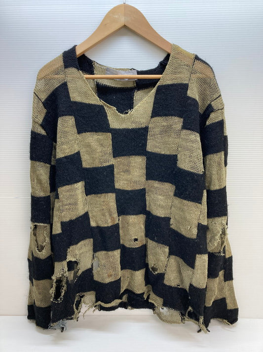 【現状渡し品】【メンズ】 COMME des GARCONS HOMME コムデギャルソンオム HN-100190 90S 田中オム パッチワークニット リネン ウール 140-250928-AS-12-min サイズ：サイズ不明 カラー：ブラック/カーキ 万代Net店