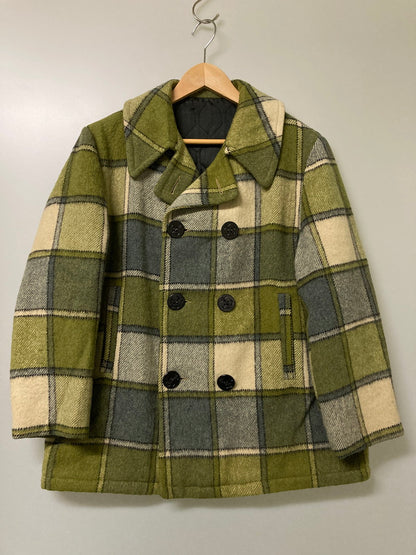 【中古品】【メンズ】 UNKNOWN 60-70S CHECK PEA COAT チェック コート アウター 146-251005-ks-07-min サイズ：不明 カラー：グリーン系 万代Net店