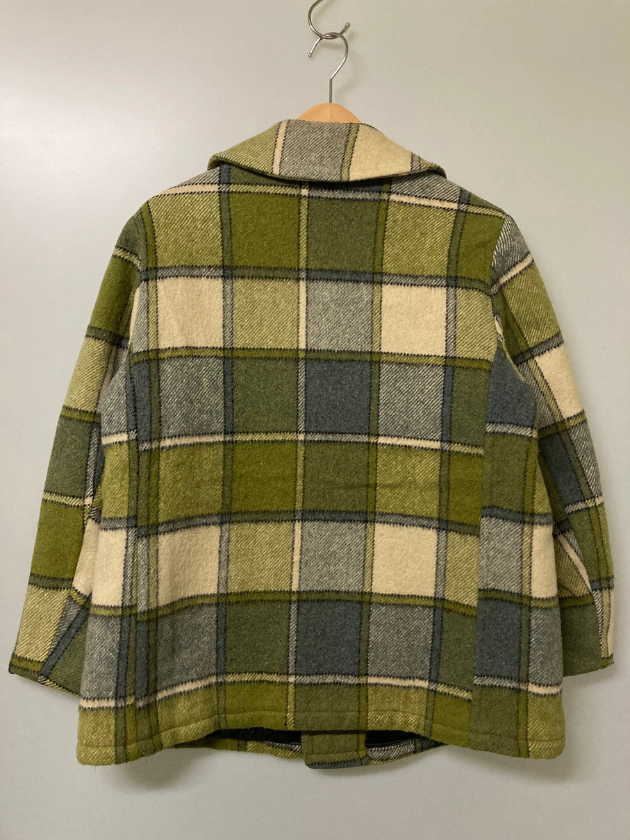 【中古品】【メンズ】 UNKNOWN 60-70S CHECK PEA COAT チェック コート アウター 146-251005-ks-07-min サイズ：不明 カラー：グリーン系 万代Net店