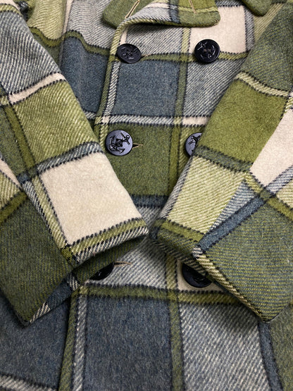 【中古品】【メンズ】 UNKNOWN 60-70S CHECK PEA COAT チェック コート アウター 146-251005-ks-07-min サイズ：不明 カラー：グリーン系 万代Net店