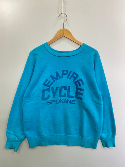 【現状渡し品】【メンズ】 HANES ヘインズ 60's EMPIRE CYCLE SPOKANE PRINT SWEAT VINTAGE エンパイア サイクル スポーカン プリントスウェット トップス トレーナー ヴィンテージ 146-251008-kk-45-min サイズ：L カラー：ターコイズブルー 万代Net店