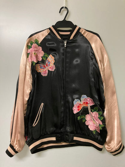【現状渡し品】【メンズ】 花旅楽団 花柄刺繍 スカジャン アウター 147-251018-ks-27-min サイズ：XL カラー：サーモンピンク系 万代Net店