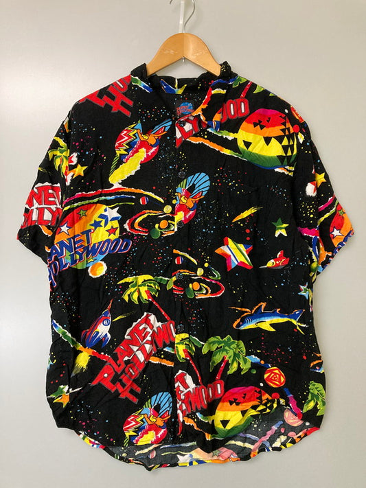 【中古品】【メンズ】 PLANET HOLLYWOOD 90's S/S RAYON SHIRT プラネット ハリウッド 90年代 ショートスリーブ レーヨンシャツ 半袖シャツ トップス 146-251010-yn-21-min サイズ：XL カラー：ブラック 万代Net店