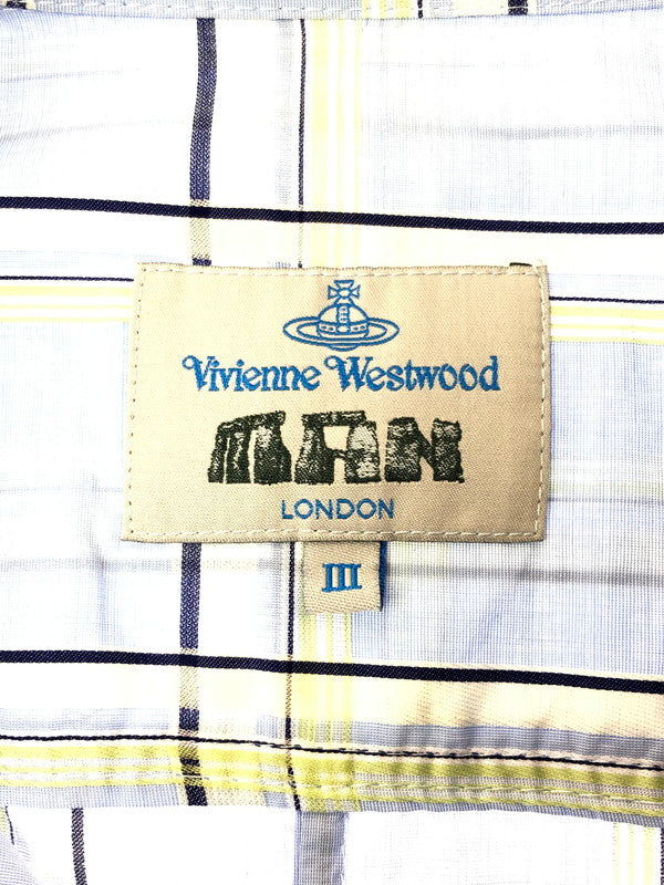 【中古品】【メンズ】 VIVIENNE WESTWOOD MAN ヴィヴィアンウエストウッド マン L/S CHECK SHIRT 6114M ロングスリーブ チェック シャツ トップス 141-260509-rt-09-tag サイズ：3 カラー：ブルー 万代Net店