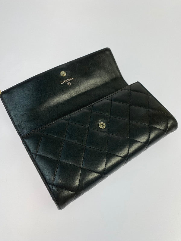【現状渡し品】【レディース】 CHANEL シャネル マトラッセ ラムスキン 二つ折り長財布 A50096 ロングウォレット レザーウォレット 181-251016-kk-24-min カラー：ブラック 万代Net店