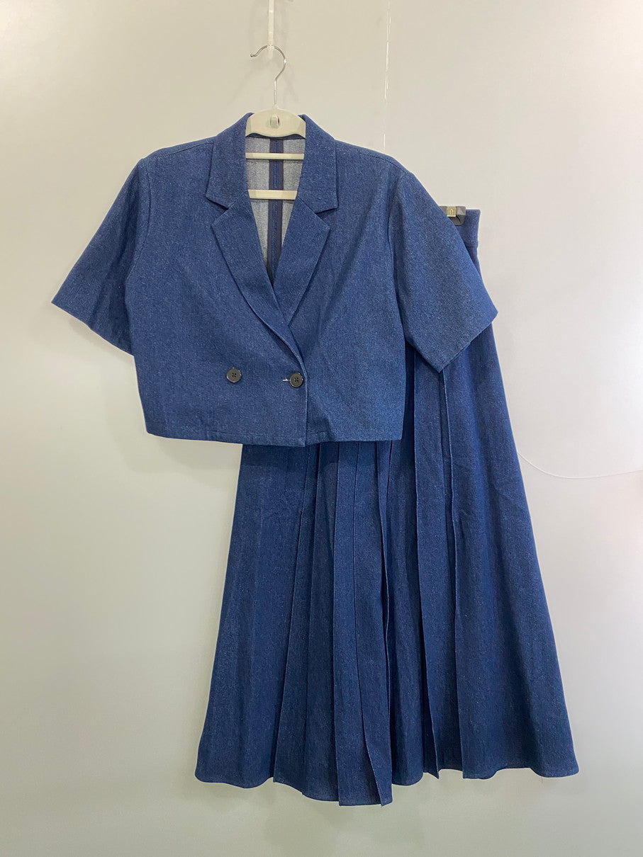 【中古品】【レディース】 HARE ハレ SHORT JACKET & PLEATS SKIRT SET-UP HAL07237AD ショートジャケット & プリーツスカート セットアップ 170-251021-kk-65-min サイズ：F カラー：インディゴ 万代Net店
