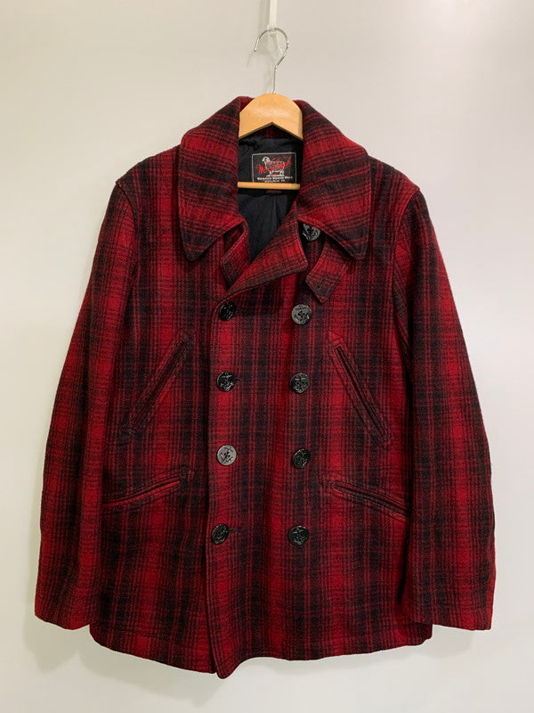 【中古品】【メンズ】 WOOLRICH ウールリッチ OMBRE CHECK P-COAT RED 114-12-1126 オンブレ チェック ピーコート メンズ アウター 144-251003-em-13-min サイズ：L カラー：レッド/ブラック 万代Net店