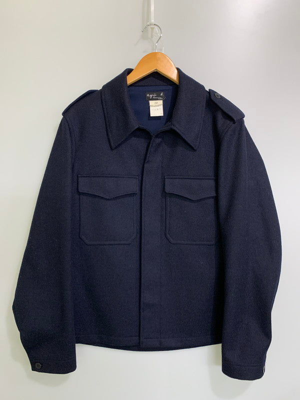 【中古品】【メンズ】 agnes b. アニエスベー 90S WOOL JACKET 90年代 ウール ジャケット メンズ アウター ブルゾン ヴィンテージ 141-251003-em-08-min サイズ：38 カラー：ネイビー 万代Net店