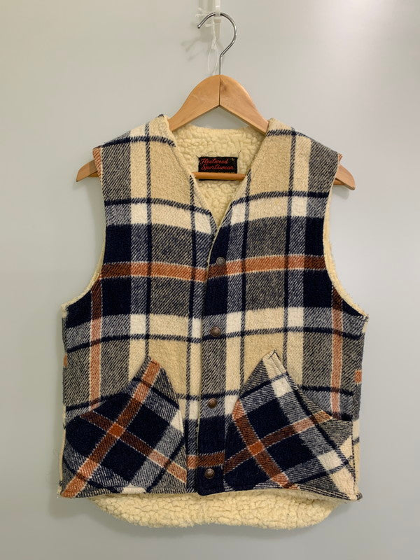 【中古品】【メンズ】 FLEETWOOD SPORTSWEAR フリートウッド スポーツウェア 70's BOA CHECK VEST VINTAGE 70年代 ボア チェックベスト トップス ヴィンテージ 146-251008-kk-40-min サイズ：S カラー：ネイビー 万代Net店
