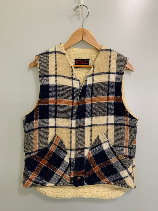 【中古品】【メンズ】 FLEETWOOD SPORTSWEAR フリートウッド スポーツウェア 70's BOA CHECK VEST VINTAGE 70年代 ボア チェックベスト トップス ヴィンテージ 146-251008-kk-40-min サイズ：S カラー：ネイビー 万代Net店
