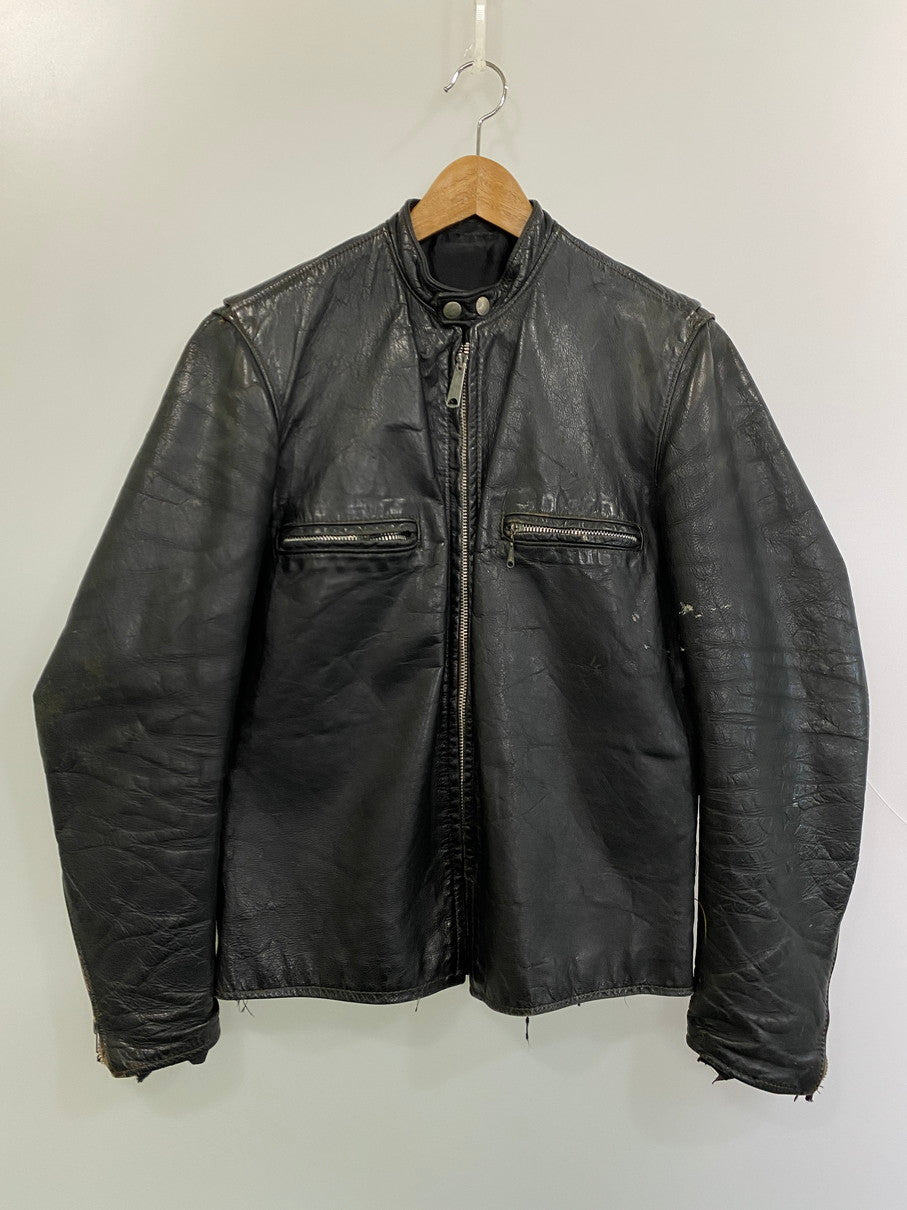 【ジャンク品】【メンズ】 BROOKS LEATHER SPORTSWEAR ブルックスレザー スポーツウェア 60’s LEATHER SINGLE RIDERES JACKET VINTAGE 60年代 レザー シングルライダースジャケット アウター ヴィンテージ 146-251008-kk-48-min サイズ：表記無し 下記参照 カラー：ブラック 万代Net店