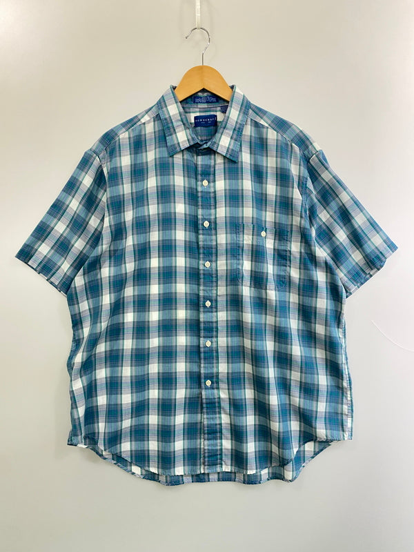 【中古品】【メンズ】 TOWN CRAFT タウン クラフト 80-90S S S CHECK SHIRT 80－90年代 半袖チェックシャツ トップス 146-260626-jt-11-min サイズ：XL カラー：ブルー系 万代Net店