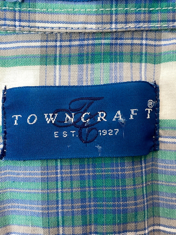 【中古品】【メンズ】 TOWN CRAFT タウン クラフト 80-90S S S CHECK SHIRT 80－90年代 半袖チェックシャツ トップス 146-260626-jt-11-min サイズ：XL カラー：ブルー系 万代Net店