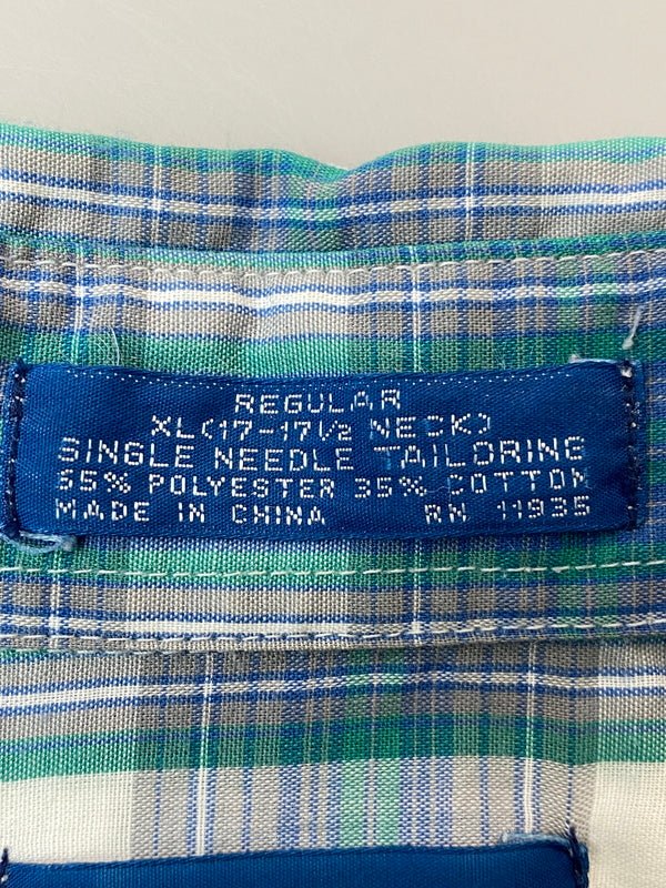 【中古品】【メンズ】 TOWN CRAFT タウン クラフト 80-90S S S CHECK SHIRT 80－90年代 半袖チェックシャツ トップス 146-260626-jt-11-min サイズ：XL カラー：ブルー系 万代Net店