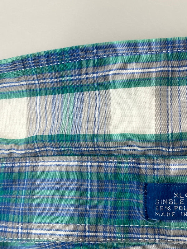 【中古品】【メンズ】 TOWN CRAFT タウン クラフト 80-90S S S CHECK SHIRT 80－90年代 半袖チェックシャツ トップス 146-260626-jt-11-min サイズ：XL カラー：ブルー系 万代Net店