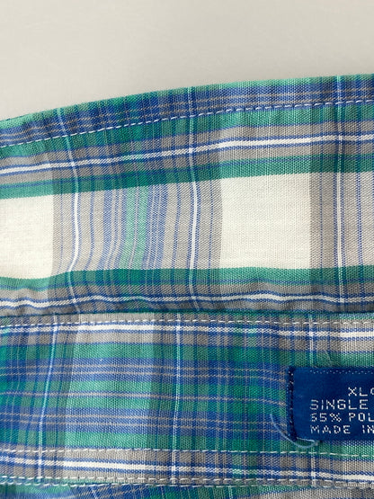 【中古品】【メンズ】 TOWN CRAFT タウン クラフト 80-90S S S CHECK SHIRT 80－90年代 半袖チェックシャツ トップス 146-260626-jt-11-min サイズ：XL カラー：ブルー系 万代Net店