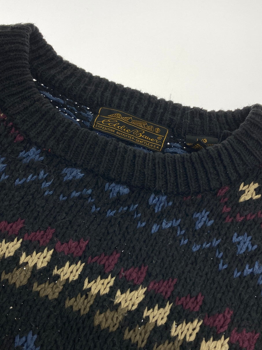 【中古品】【メンズ】 EDDIE BAUER エディーバウアー 90S COTTON KNIT 90年代 コットンニット セーター トップス 144-251022-cn-03-min サイズ：L カラー：マルチカラー 万代Net店