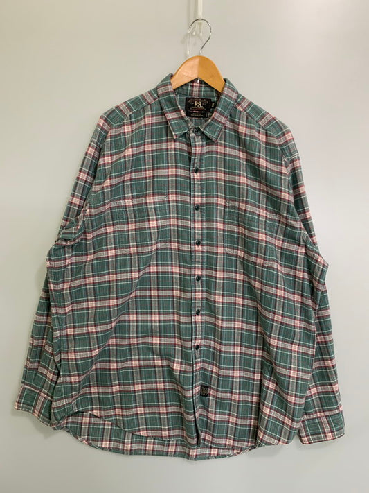 【中古品】【メンズ】 RRL ダブルアールエル 90's L/S FLANNEL CHECK SHIRT 90年代 ロングスリーブ フランネルチェックシャツ 長袖 トップス 初期 三ツ星タグ 146-251008-kk-25-min サイズ：XXL カラー：グリーン 万代Net店