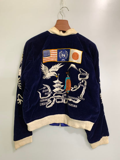 【現状渡し品】【メンズ】 UNKNOWN VINTAGE 50's REVERSIBLE SOUVENIR JACKET ヴィンテージ 50年代 リバーシブル スーベニアジャケット アウター スカジャン 国連加入 146-251007-kk-32-min サイズ：M カラー：ネイビー/ブルー 万代Net店