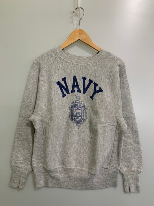 【中古品】【メンズ】 Champion チャンピオン 70's NAVY PRINT REVERSE WEAVE CREWNECK SWEATSHIRT VINTAGE 80年代 ネイビー プリント リバースウィーブ クルーネックスウェットシャツ トップス トレーナー ヴィンテージ 青単タグ 146-251008-kk-33-min サイズ：S カラー：グレー 万代Net店