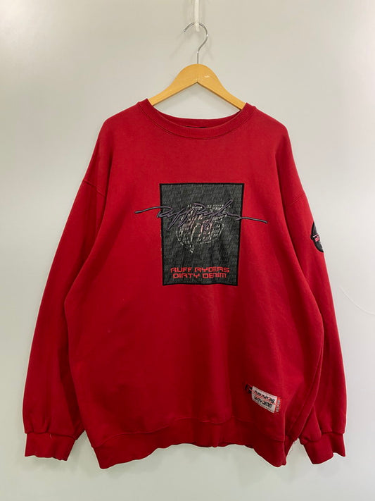 【中古品】【メンズ】 RUFF RYDERS ラフライダーズ 90S SWEATSHIRT 90年代 スウェットシャツ メンズ トップス ヴィンテージ 長袖 刺繍 ワッペン 146-251216-em-06-min サイズ：XXL カラー：レッド 万代Net店