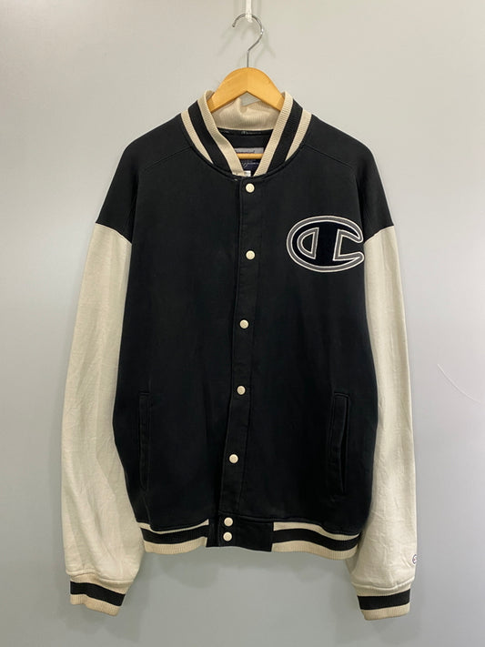 【現状渡し品】【メンズ】 CHAMPION チャンピオン 00S SWEAT STADIUM JACKET スウェットスタジアムジャケット スタジャン アウター 146-260813-ta-06-min サイズ：XL カラー：ブラック/ホワイト 万代Net店
