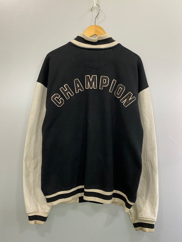 【現状渡し品】【メンズ】 CHAMPION チャンピオン 00S SWEAT STADIUM JACKET スウェットスタジアムジャケット スタジャン アウター 146-260813-ta-06-min サイズ：XL カラー：ブラック/ホワイト 万代Net店