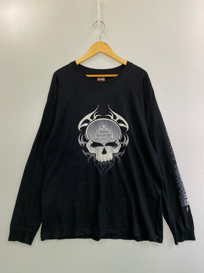 【中古品】【メンズ】 HARLEY DAVIDSON ハーレーダビッドソン 00's SKULL PRINT L/S TEE 00年代 スカルプリント ロングスリーブ Tシャツ 長袖 トップス 4面プリント 146-251011-kk-31-min サイズ：XL カラー：ブラック 万代Net店