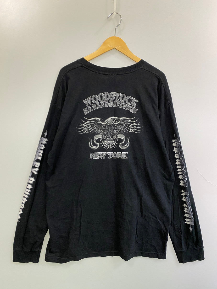 【中古品】【メンズ】 HARLEY DAVIDSON ハーレーダビッドソン 00's SKULL PRINT L/S TEE 00年代 スカルプリント ロングスリーブ Tシャツ 長袖 トップス 4面プリント 146-251011-kk-31-min サイズ：XL カラー：ブラック 万代Net店