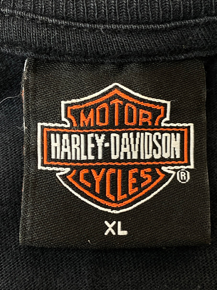 【中古品】【メンズ】 HARLEY DAVIDSON ハーレーダビッドソン 00's SKULL PRINT L/S TEE 00年代 スカルプリント ロングスリーブ Tシャツ 長袖 トップス 4面プリント 146-251011-kk-31-min サイズ：XL カラー：ブラック 万代Net店