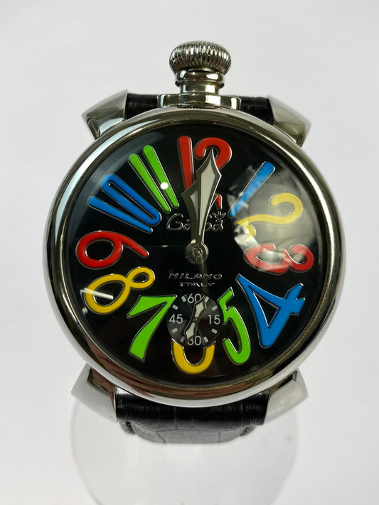【中古品】【メンズ】 Gaga Milano ガガ・ミラノ 11423 MANUALE 48MM 手巻き 腕時計 197-251019-AS-10-min カラー：ブラック/シルバー 万代Net店
